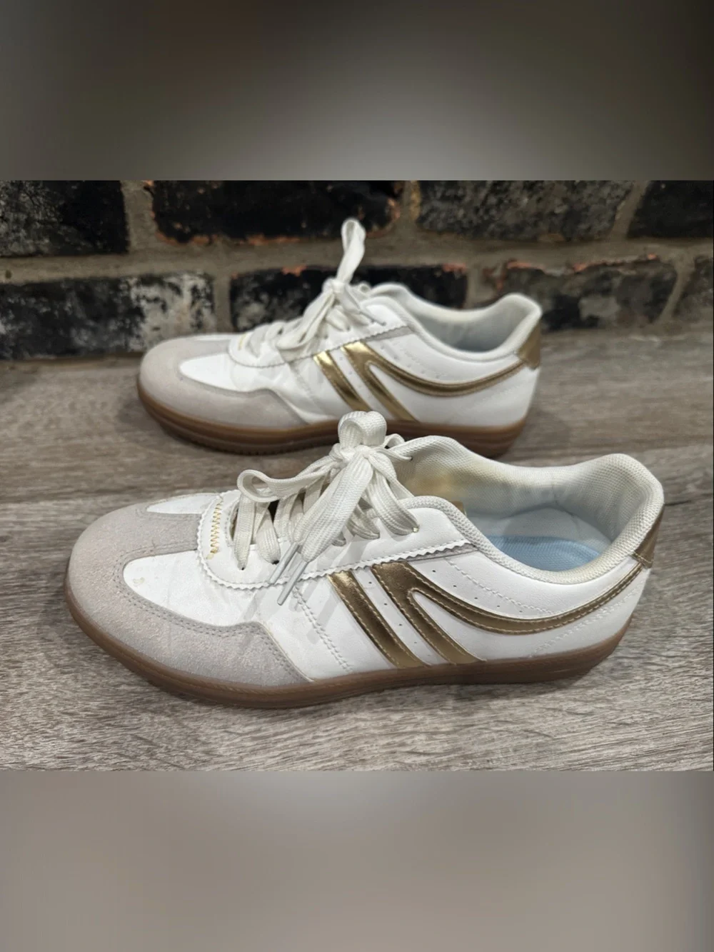 White & Gold Women's Low-Top Sneakers